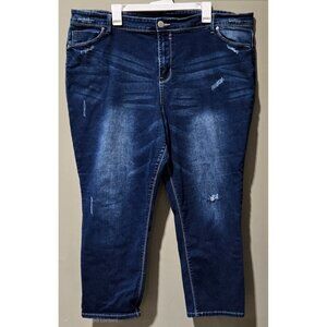 Avenue Distressed & Dark Blue Wash Tapered Leg Stretch Jeans -- Women's Sz 24 3X